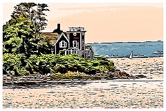 Conanicut Island Light with Hazy Sunset - Digital Painting